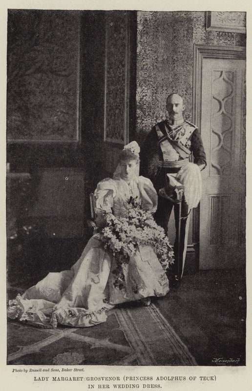 Lady Margaret Grosvenor (prinsesse Adolphus av Teck) i brudekjolen av English Photographer