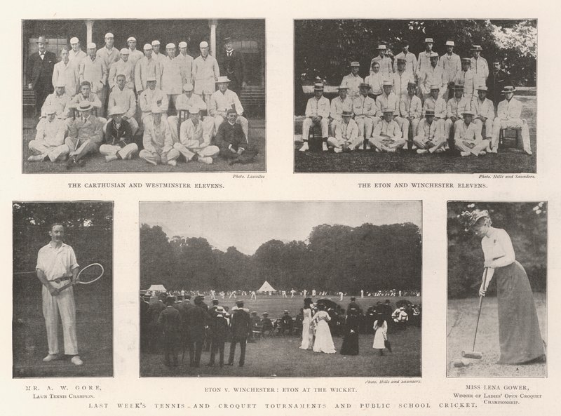 Forrige ukes tennis- og krokketturneringer og offentlig skolecricket av English Photographer