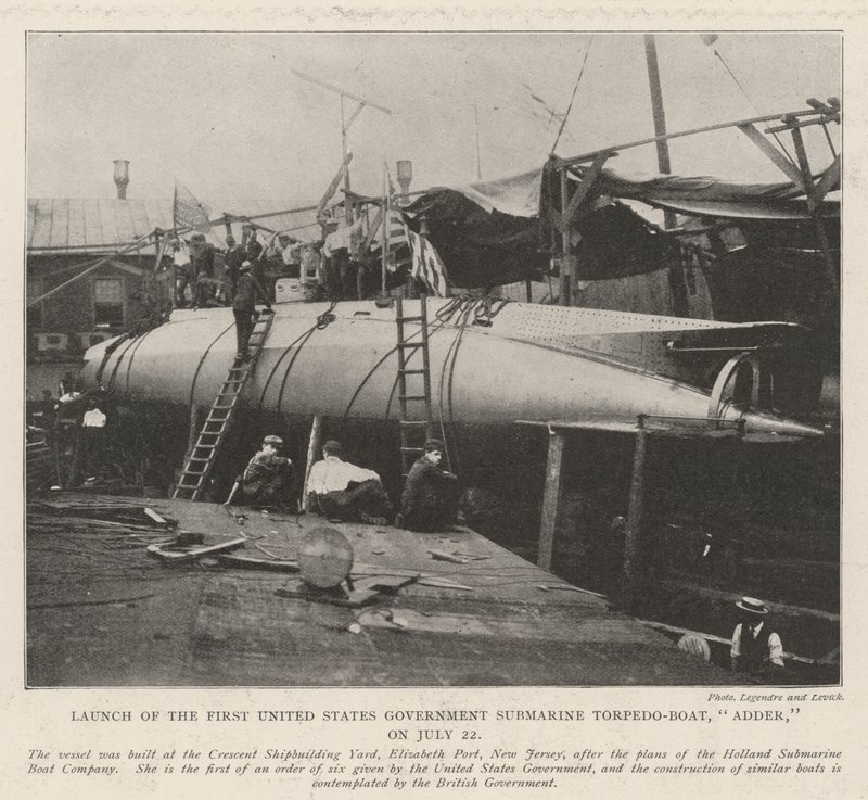 Lansering av den første amerikanske regjeringens ubåt Torpedo-Boat, Adder, 22. juli av English Photographer