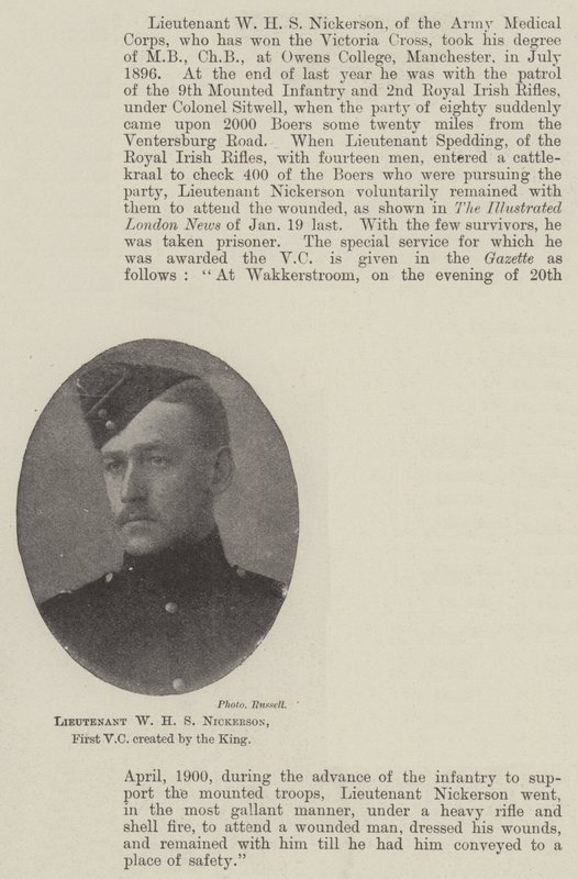 Løytnant W H S Nickerson, første VC opprettet av kongen av English Photographer