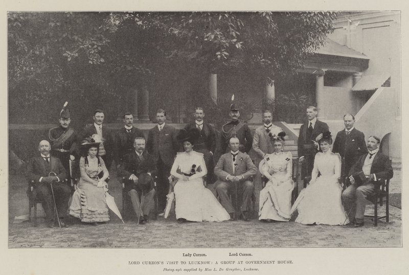 Lord Curzons besøk til Lucknow, en gruppe i regjeringshuset av English Photographer