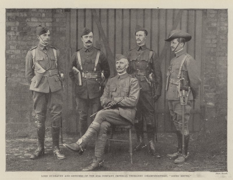 Lord Dunraven og offiserer fra 67th Company Imperial Yeomanry (Sharpshooters), på vei sørover av English Photographer