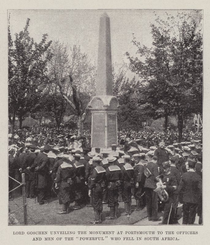 Lord Goschen avduker monumentet i Portsmouth til offiserene og mennene til de mektige som falt i Sør-Afrika av English Photographer