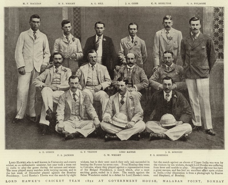 Lord Hawkes Cricket Team 1892 ved Government House, Malabar Point, Bombay av English Photographer