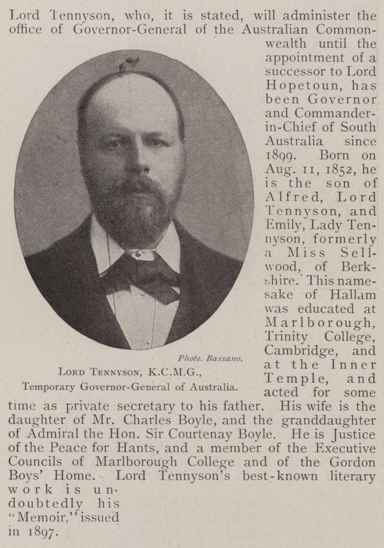 Lord Tennyson, KCMG, midlertidig generalguvernør i Australia av English Photographer