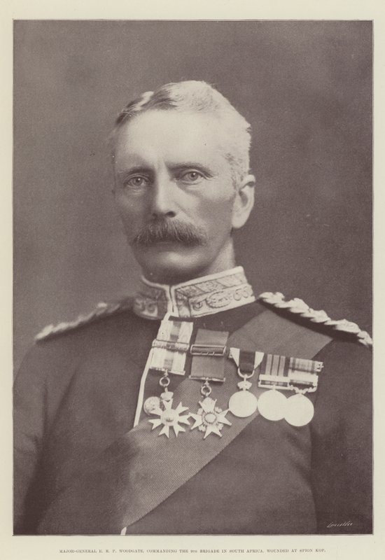 Generalmajor E R P Woodgate, som kommanderte 9. brigade i Sør-Afrika, såret ved Spion Kop av English Photographer