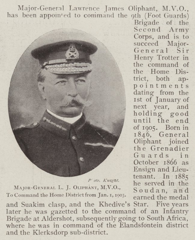 Generalmajor L J Oliphant, MVO, til å kommandere hjemmedistriktet fra 1. januar 1903 av English Photographer