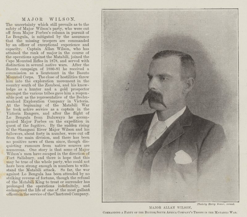 Major Allan Wilson, kommanderte et parti av de britiske Sør-Afrika-kompaniets tropper i Matabili-krigen av English Photographer