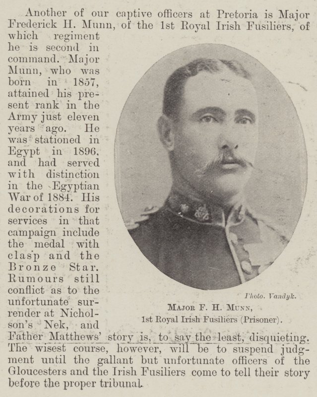 Major F H Munn, 1st Royal Irish Fusiliers (fange) av English Photographer