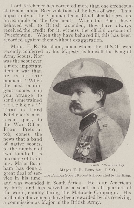 Major FR Burnham, DSO, den berømte speideren, nylig dekorert av kongen av English Photographer