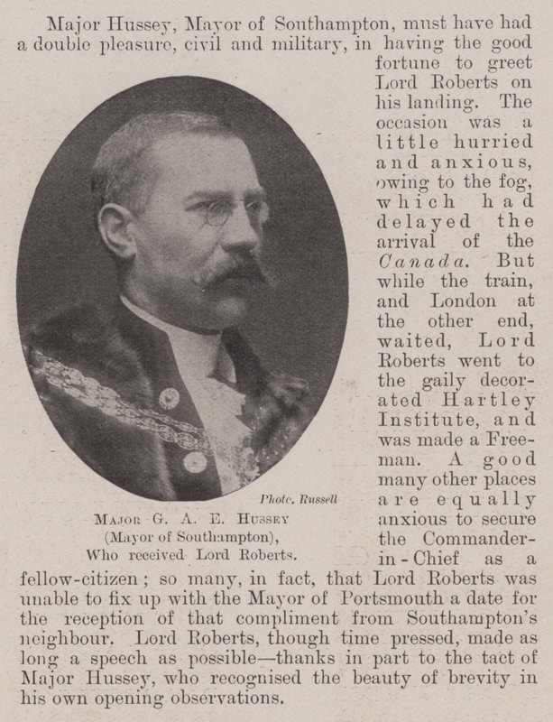 Major GA E Hussey (ordfører i Southampton), som mottok Lord Roberts av English Photographer