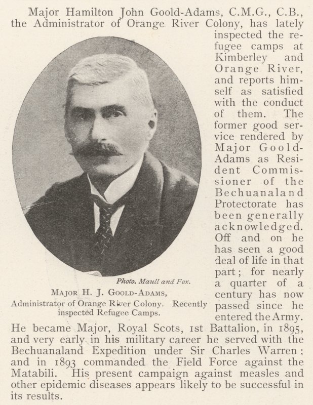 Major H J Goold-Adams, administrator av Orange River Colony, inspiserte nylig flyktningleire av English Photographer