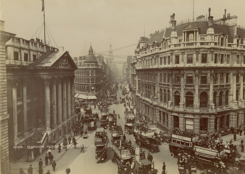 Mansion House, Queen Victoria Street og Cheapside, London av English Photographer