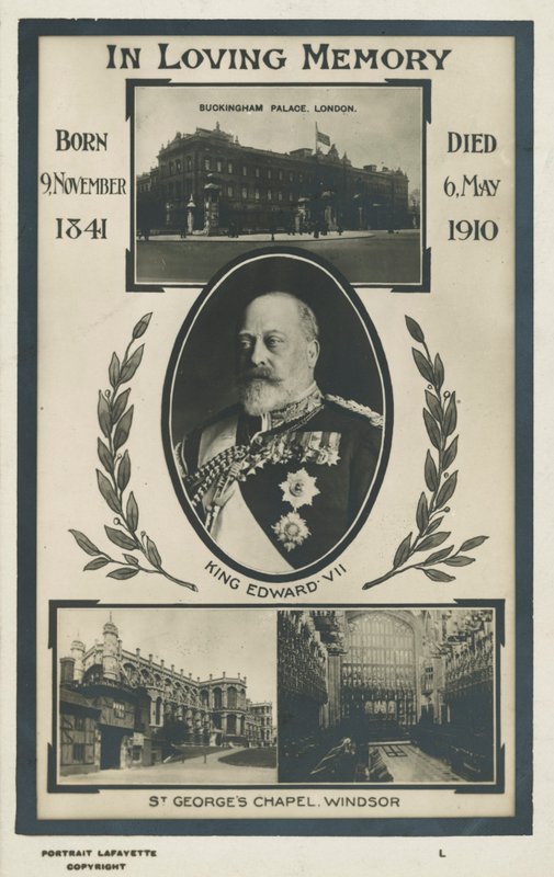 Minnekort for kong Edward VII (s/hvitt bilde) av English Photographer