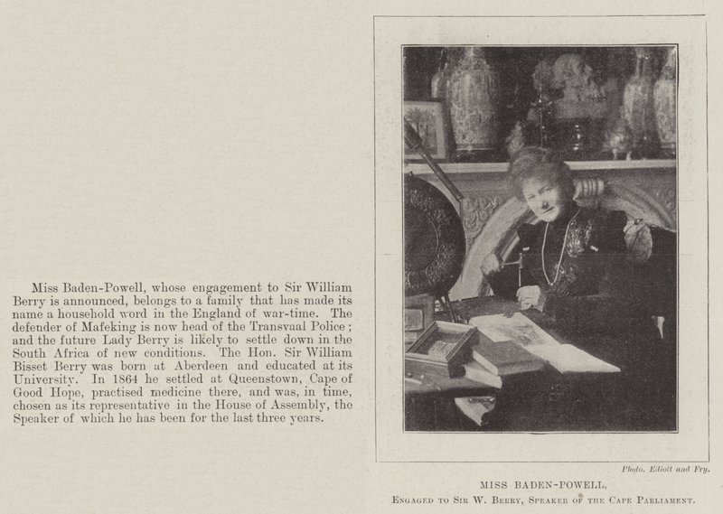 Frøken Baden-Powell, forlovet med Sir W Berry, speaker for Cape Parliament av English Photographer