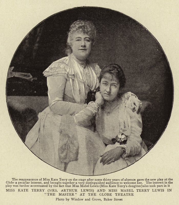 Miss Kate Terry (Mrs Arthur Lewis) og Miss Mabel Terry Lewis i The Master på Globe Theatre av English Photographer
