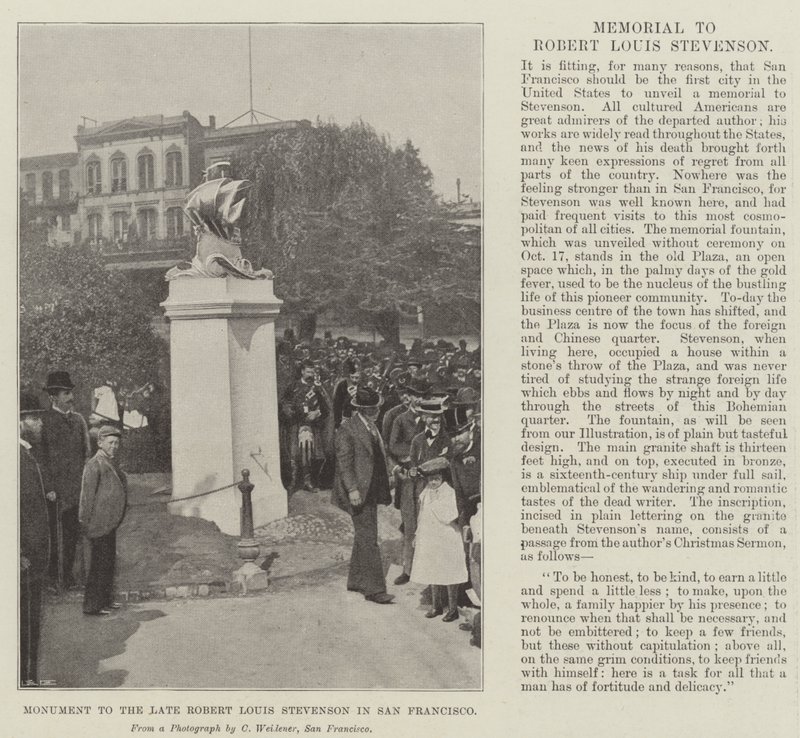 Monument til avdøde Robert Louis Stevenson i San Francisco av English Photographer