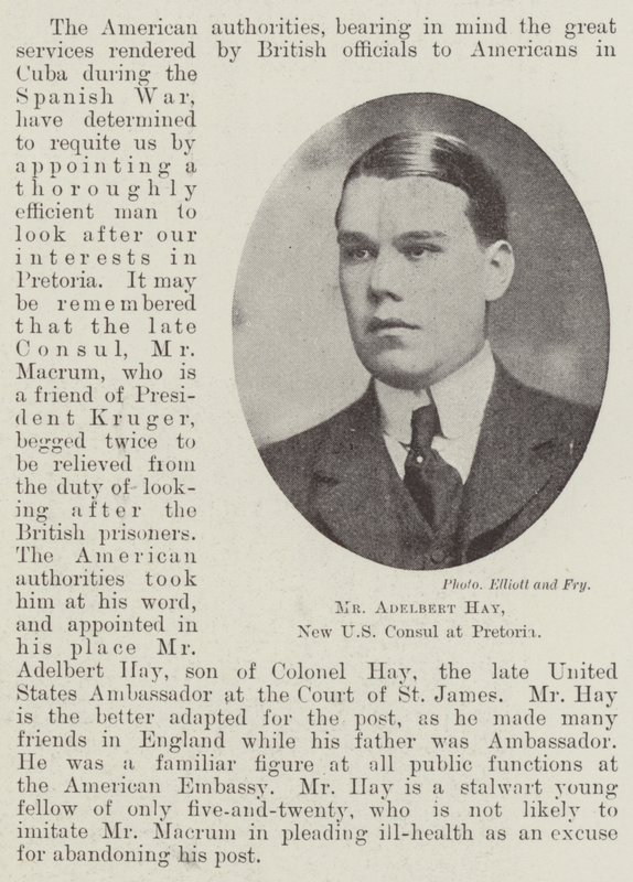 Mr Adelbert Hay, ny amerikansk konsul i Pretoria av English Photographer