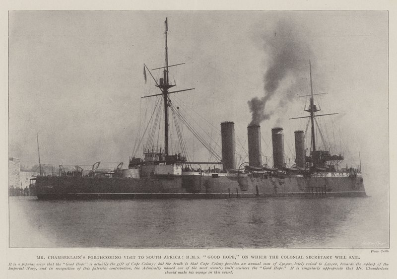 Mr Chamberlains kommende besøk i Sør-Afrika, HMS Good Hope, som kolonialsekretæren vil seile på av English Photographer