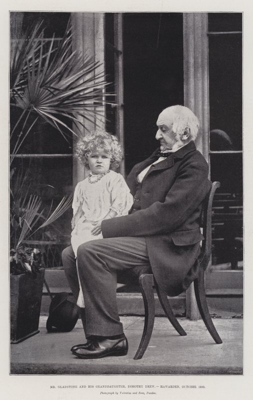 Mr Gladstone og hans barnebarn, Dorothy Drew, Hawarden, oktober 1893 av English Photographer
