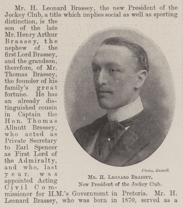 Mr H Leonard Brassey, ny president i Jockey Club av English Photographer