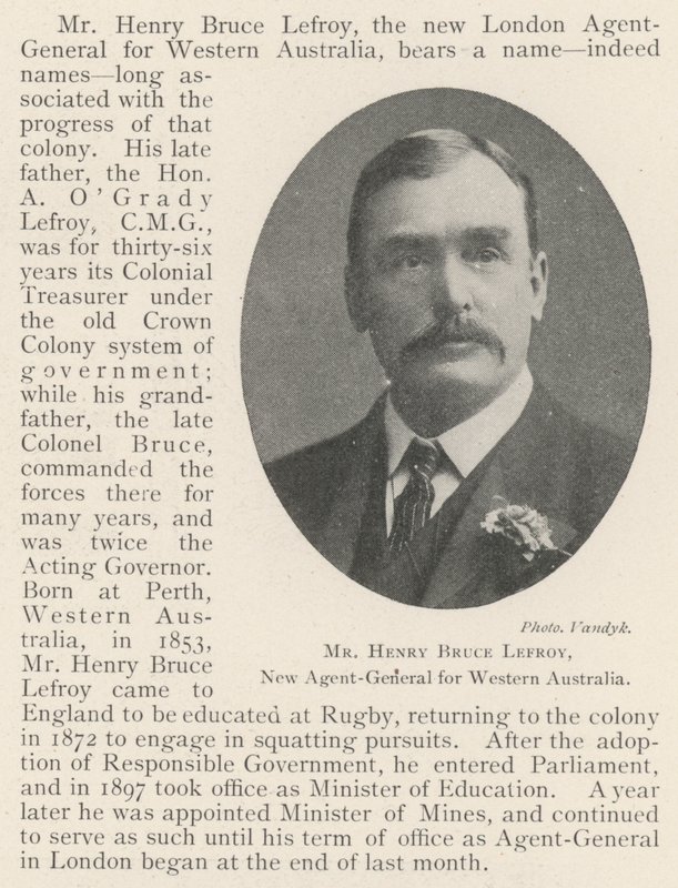 Mr Henry Bruce Lefroy, ny generalagent for Vest-Australia av English Photographer