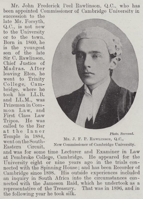 Mr J F P Rawlinson, QC, ny kommissær ved Cambridge University av English Photographer