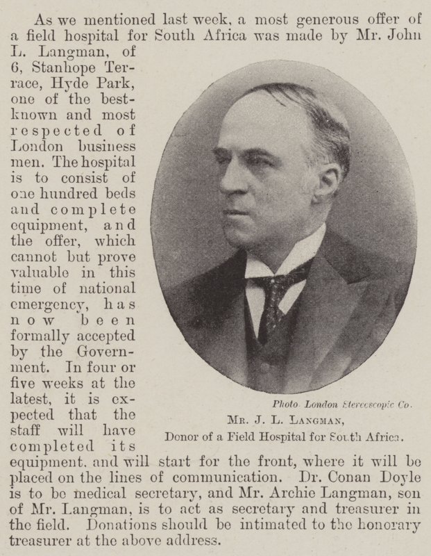Mr J L Langman, giver av et feltsykehus for Sør-Afrika av English Photographer
