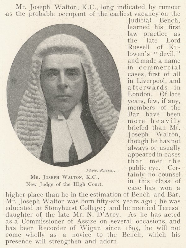 Mr Joseph Walton, KC, ny dommer ved Høyesterett av English Photographer