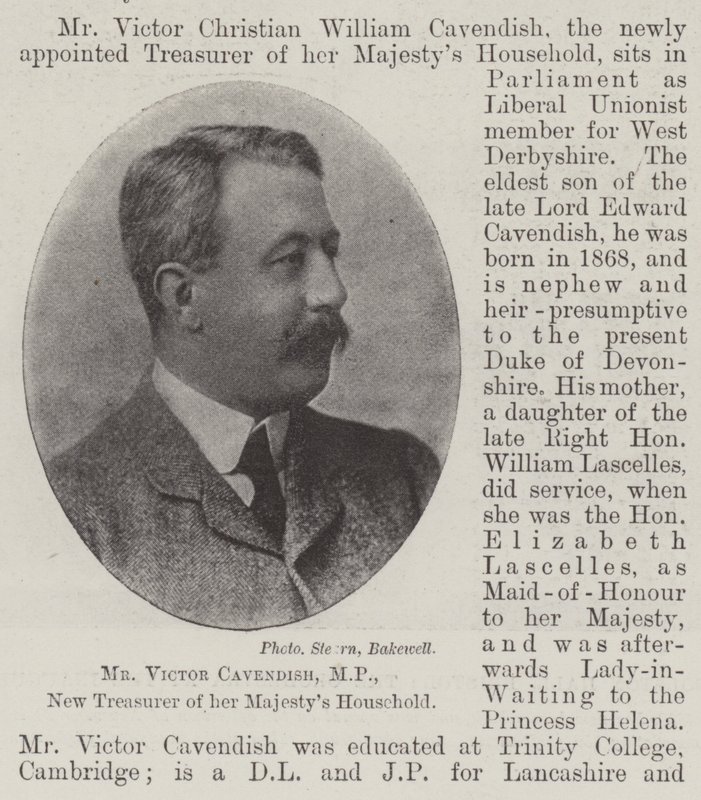 Mr Victor Cavendish, MP, ny kasserer for hennes Majestys husholdning av English Photographer