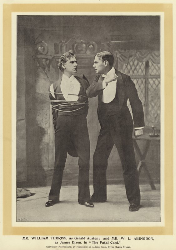 Mr William Terriss, som Gerald Austen; og Mr W L Abingdon, som James Dixon, i The Fatal Card av English Photographer