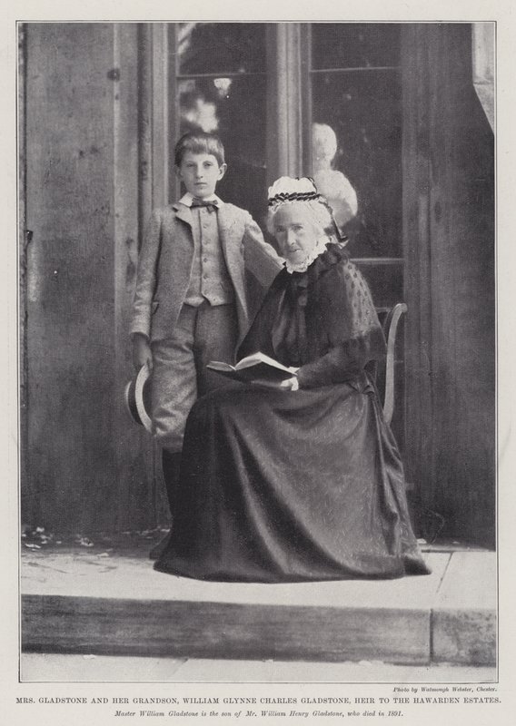 Fru Gladstone og hennes barnebarn, William Glynne Charles Gladstone, arving til Hawarden Estates av English Photographer