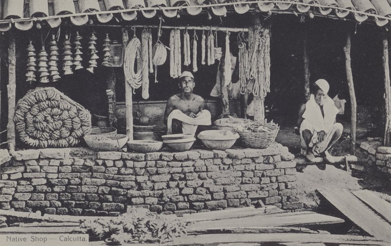Innfødt butikk, Calcutta, India (s/hvitt-bilde) av English Photographer