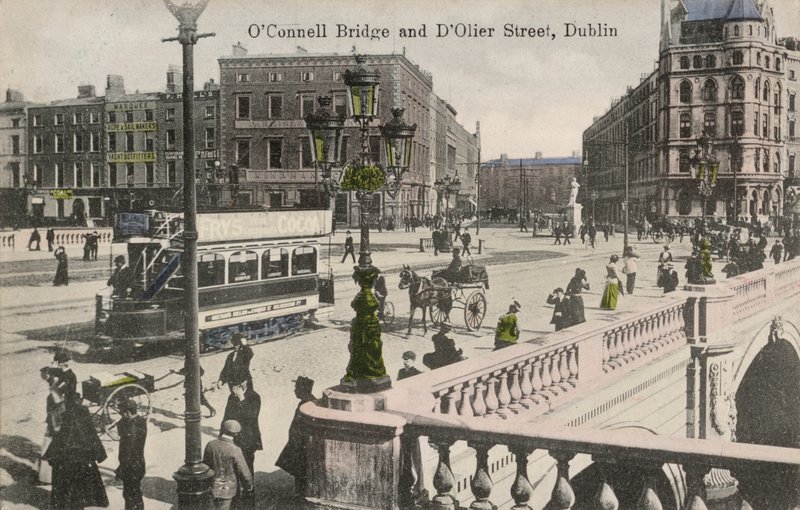 OConnell Bridge, DOlier Street, Dublin, Irland (s/hvitt-bilde) av English Photographer