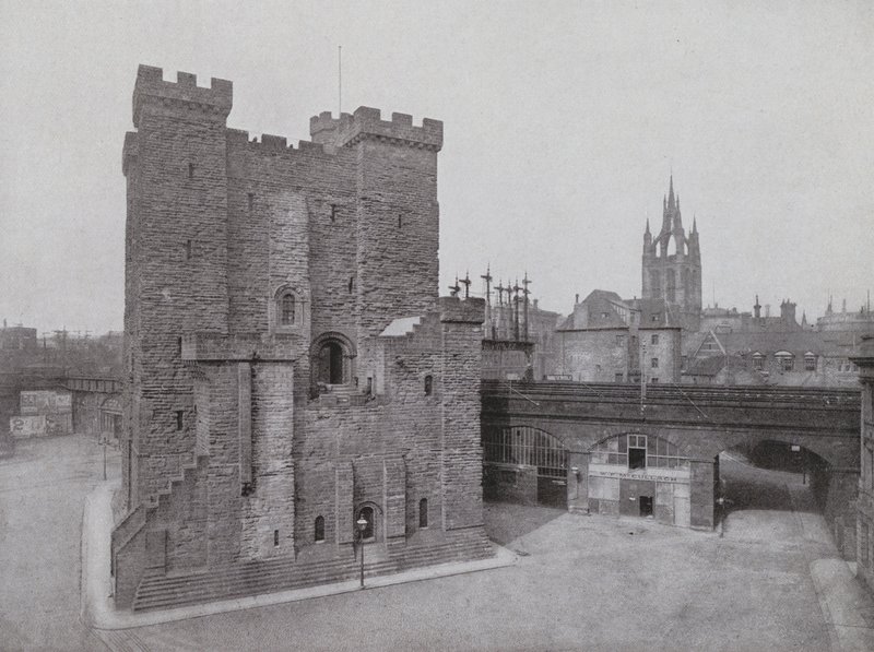 Old Castle, Black Gate og Cathedral, Newcastle (s/hvitt bilde) av English Photographer