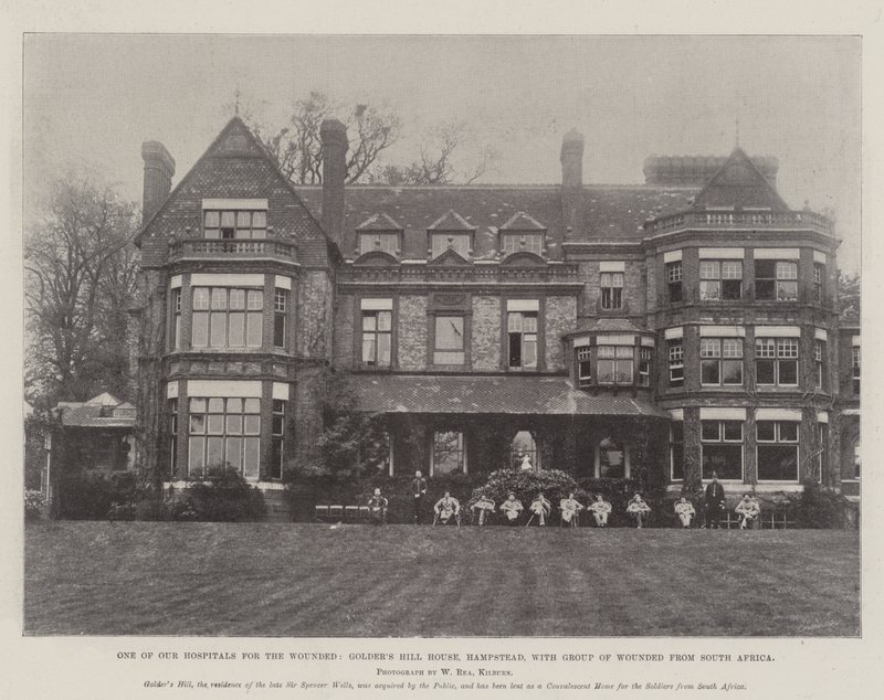 Et av våre sykehus for sårede, Golders Hill House, Hampstead, med gruppe sårede fra Sør-Afrika av English Photographer