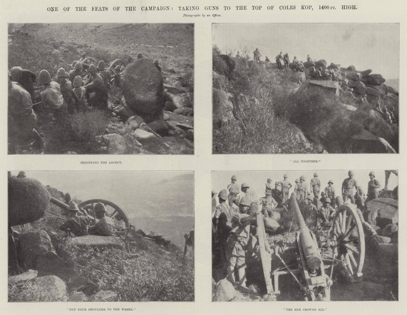 En av kampanjens bragder, tar Guns til toppen av Coles Kop, 1400 fot høy av English Photographer