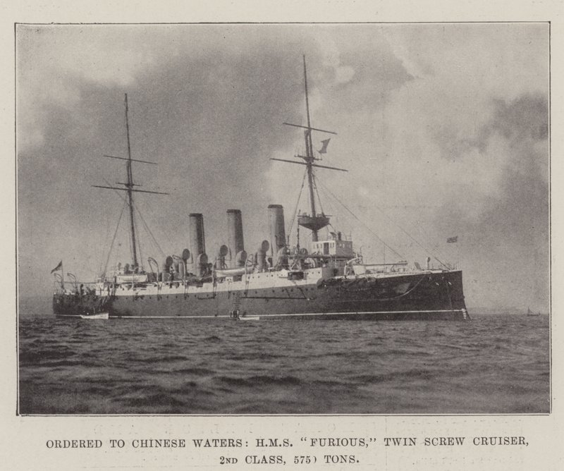 Bestilt til Chinese Waters, HMS Furious, Twin Screw Cruiser, 2. klasse, 5750 tonn av English Photographer