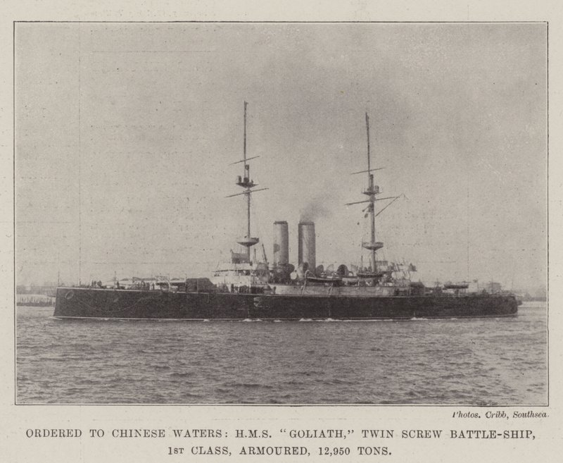 Bestilt til Chinese Waters, HMS Goliath, Twin Screw Battle-Ship, 1. klasse, pansret, 12 950 tonn av English Photographer