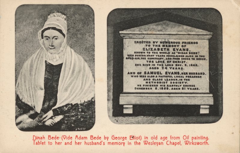 Portrett og gravstein av George Elliots tante (Elizabeth Evans), inspirasjonen for karakterer i hennes roman Adam Bede (s/hv-foto) av English Photographer