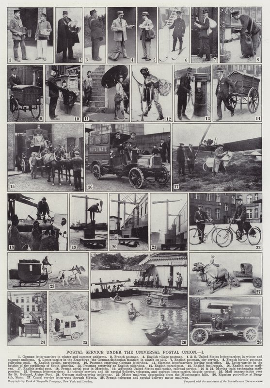 Posttjenesten under Verdenspostunionen, I (s/h-bilde) av English Photographer