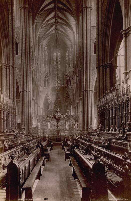 Postkort med et bilde av interiøret i Choir of Westminster Abbey av English Photographer