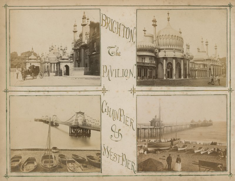 Postkort med bilder som viser utsikt over Brighton av English Photographer