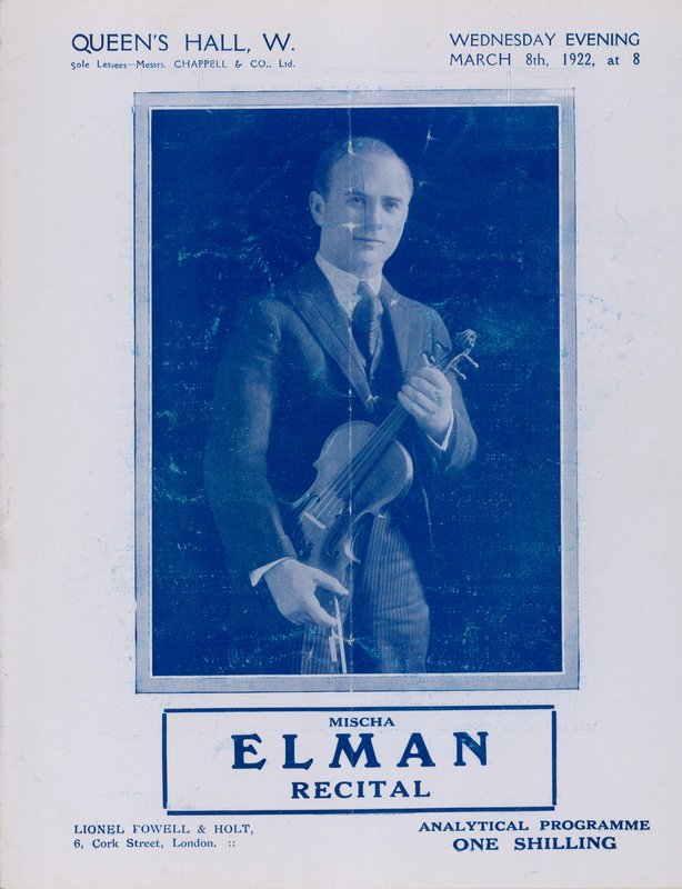Program for Mischa Elman-recital, Queens Hall, 8. mars 1922 av English Photographer
