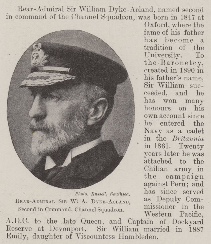 Kontreadmiral Sir WA Dyke-Acland, nestkommanderende, Channel Squadron av English Photographer