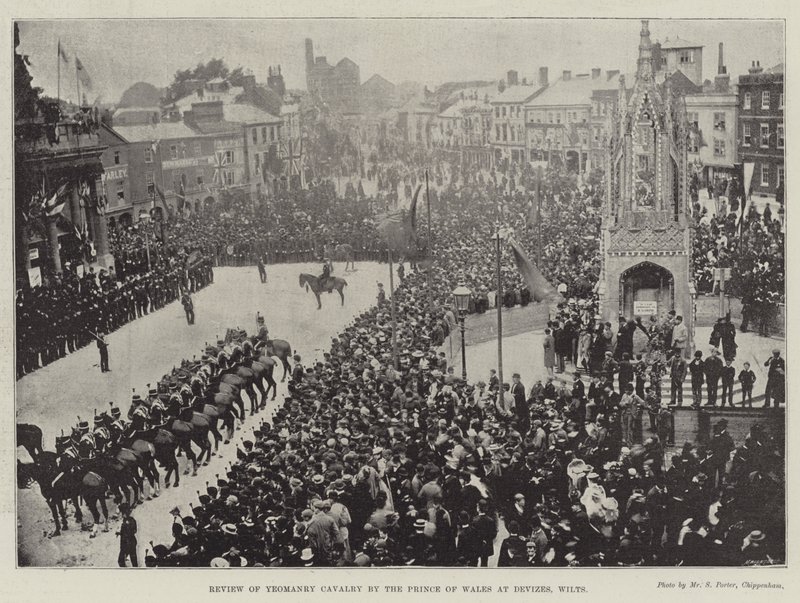 Anmeldelse av Yeomanry Cavalry av prinsen av Wales i Devizes, Wilts av English Photographer