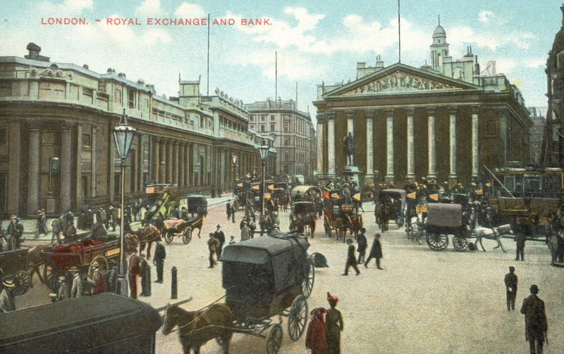 Royal Exchange og Bank of England, City of London (bilde) av English Photographer