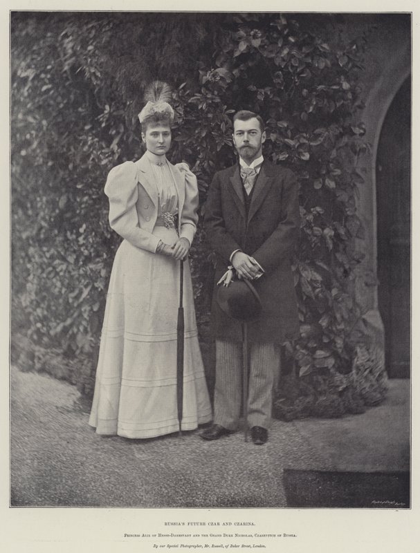 Russlands fremtidige tsar og tsarina, prinsesse Alix av Hessen-Darmstadt og storhertug Nicholas, tsarevitsj av Russland av English Photographer