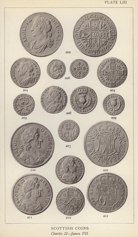 Scottish Coins, Charles II, James VII (s/hv-bilde) av English Photographer