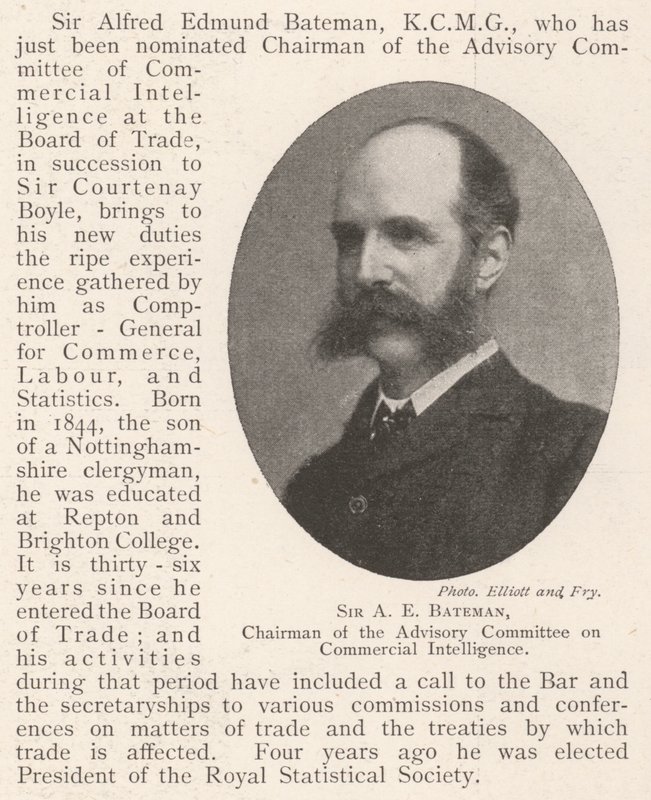 Sir A E Bateman, leder av den rådgivende komité for kommersiell etterretning av English Photographer